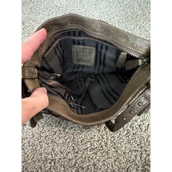 Frye Genuine Italian Leather Small Purse Bag Zip Gray Studded Removable Strap - Picture 4 of 13